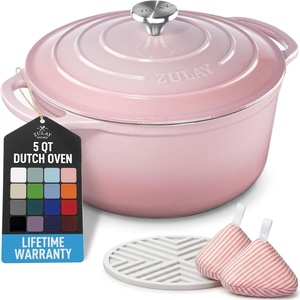 image:imageZulay Kitchen 64QT Enameled Cast Iron Dutch Oven Pot with Lid Heat Pad amp Trivet HeavyDuty Soup Pot for Stews Braising Roasting amp Sourdough Bread Baking Oven Safe up to 500F  Ablaze RedPink