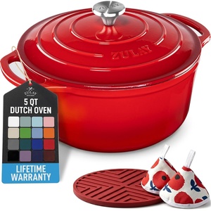 image:imageZulay Kitchen 64QT Enameled Cast Iron Dutch Oven Pot with Lid Heat Pad amp Trivet HeavyDuty Soup Pot for Stews Braising Roasting amp Sourdough Bread Baking Oven Safe up to 500F  Ablaze RedAblaze Red