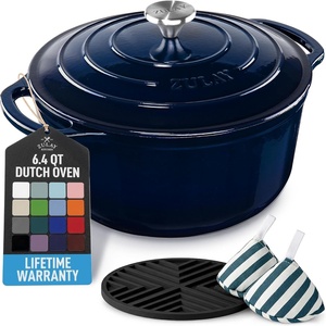 image:imageZulay Kitchen 64QT Enameled Cast Iron Dutch Oven Pot with Lid Heat Pad amp Trivet HeavyDuty Soup Pot for Stews Braising Roasting amp Sourdough Bread Baking Oven Safe up to 500F  Ablaze RedLapis Lazuli