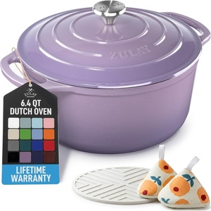 image:imageZulay Kitchen 64QT Enameled Cast Iron Dutch Oven Pot with Lid Heat Pad amp Trivet HeavyDuty Soup Pot for Stews Braising Roasting amp Sourdough Bread Baking Oven Safe up to 500F  Ablaze RedLavender Jade