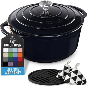 image:imageZulay Kitchen 64QT Enameled Cast Iron Dutch Oven Pot with Lid Heat Pad amp Trivet HeavyDuty Soup Pot for Stews Braising Roasting amp Sourdough Bread Baking Oven Safe up to 500F  Ablaze RedBlack