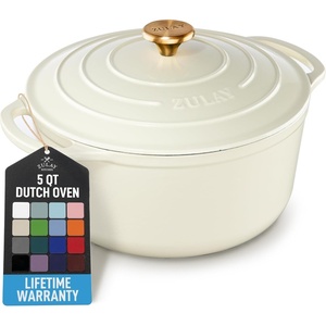 image:imageZulay Kitchen 64QT Enameled Cast Iron Dutch Oven Pot with Lid Heat Pad amp Trivet HeavyDuty Soup Pot for Stews Braising Roasting amp Sourdough Bread Baking Oven Safe up to 500F  Ablaze RedIvory