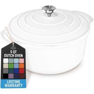 image:imageZulay Kitchen 64QT Enameled Cast Iron Dutch Oven Pot with Lid Heat Pad amp Trivet HeavyDuty Soup Pot for Stews Braising Roasting amp Sourdough Bread Baking Oven Safe up to 500F  Ablaze RedWhite