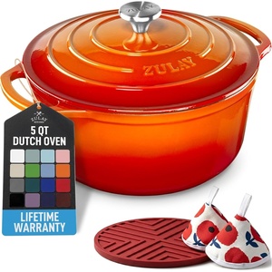 image:imageZulay Kitchen 64QT Enameled Cast Iron Dutch Oven Pot with Lid Heat Pad amp Trivet HeavyDuty Soup Pot for Stews Braising Roasting amp Sourdough Bread Baking Oven Safe up to 500F  Ablaze RedOrange