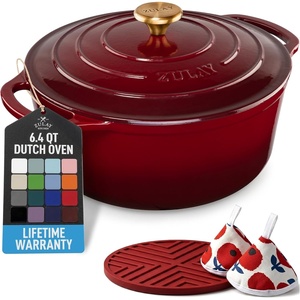 image:imageZulay Kitchen 64QT Enameled Cast Iron Dutch Oven Pot with Lid Heat Pad amp Trivet HeavyDuty Soup Pot for Stews Braising Roasting amp Sourdough Bread Baking Oven Safe up to 500F  Ablaze RedGarnet