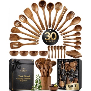 image:imageZulay Kitchen 9Piece Teak Wood Cooking Utensil Set  NonToxic amp NonStick Safe Wooden Spoons amp Kitchen Tools with Comfortable Grip Smooth Finish Natural Teak  Perfect Kitchen Gift Set30