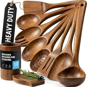 image:imageZulay Kitchen 9Piece Teak Wood Cooking Utensil Set  NonToxic amp NonStick Safe Wooden Spoons amp Kitchen Tools with Comfortable Grip Smooth Finish Natural Teak  Perfect Kitchen Gift Set10