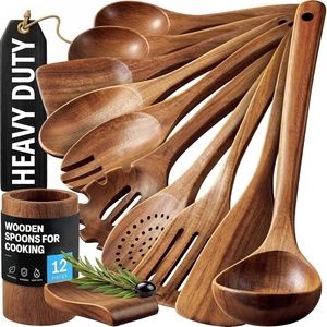 image:imageZulay Kitchen 9Piece Teak Wood Cooking Utensil Set  NonToxic amp NonStick Safe Wooden Spoons amp Kitchen Tools with Comfortable Grip Smooth Finish Natural Teak  Perfect Kitchen Gift Set12