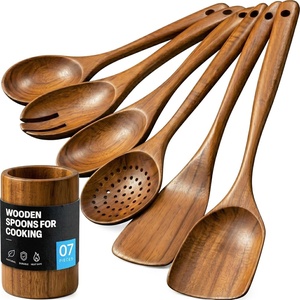 image:imageZulay Kitchen 9Piece Teak Wood Cooking Utensil Set  NonToxic amp NonStick Safe Wooden Spoons amp Kitchen Tools with Comfortable Grip Smooth Finish Natural Teak  Perfect Kitchen Gift Set7