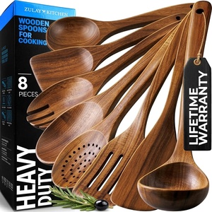 image:imageZulay Kitchen 9Piece Teak Wood Cooking Utensil Set  NonToxic amp NonStick Safe Wooden Spoons amp Kitchen Tools with Comfortable Grip Smooth Finish Natural Teak  Perfect Kitchen Gift Set8