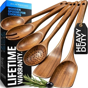 image:imageZulay Kitchen 9Piece Teak Wood Cooking Utensil Set  NonToxic amp NonStick Safe Wooden Spoons amp Kitchen Tools with Comfortable Grip Smooth Finish Natural Teak  Perfect Kitchen Gift Set6