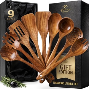 image:imageZulay Kitchen 9Piece Teak Wooden Utensils for Cooking  Natural Teak Utensil Set with Premium Gift Box  NonStick Wooden Spoons for Cooking  Kitchen Gift Set  Comfortable Grip Wooden Utensil Set9