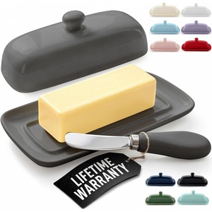image:imageZulay Kitchen Ceramic Butter Dish with Lid For Countertop amp Stainless Steel Knife  Keeps Butter Soft amp Fresh  White Butter Dish with EasyGrip Knob Durable amp Everyday Butter Holder for Home  WhiteDish  Gray