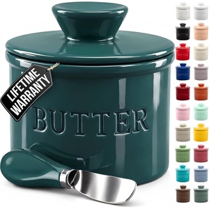 image:imageZulay Kitchen Ceramic Butter Dish with Lid For Countertop amp Stainless Steel Knife  Keeps Butter Soft amp Fresh  White Butter Dish with EasyGrip Knob Durable amp Everyday Butter Holder for Home  WhiteCrock  Forest Green