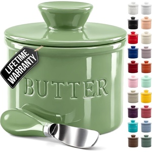 image:imageZulay Kitchen Ceramic Butter Dish with Lid For Countertop amp Stainless Steel Knife  Keeps Butter Soft amp Fresh  White Butter Dish with EasyGrip Knob Durable amp Everyday Butter Holder for Home  WhiteCrock  Olive Green