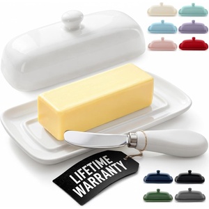 image:imageZulay Kitchen Ceramic Butter Dish with Lid For Countertop amp Stainless Steel Knife  Keeps Butter Soft amp Fresh  White Butter Dish with EasyGrip Knob Durable amp Everyday Butter Holder for Home  WhiteDish  White