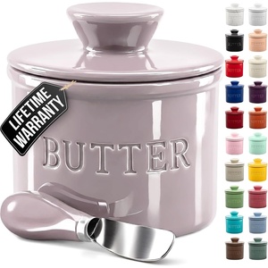 image:imageZulay Kitchen Ceramic Butter Dish with Lid For Countertop amp Stainless Steel Knife  Keeps Butter Soft amp Fresh  White Butter Dish with EasyGrip Knob Durable amp Everyday Butter Holder for Home  WhiteCrock  Violet Dusk