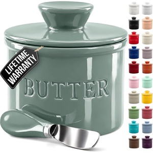 image:imageZulay Kitchen Ceramic Butter Dish with Lid For Countertop amp Stainless Steel Knife  Keeps Butter Soft amp Fresh  White Butter Dish with EasyGrip Knob Durable amp Everyday Butter Holder for Home  WhiteCrock  Deep Sea