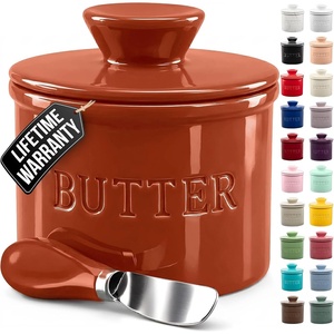 image:imageZulay Kitchen Ceramic Butter Dish with Lid For Countertop amp Stainless Steel Knife  Keeps Butter Soft amp Fresh  White Butter Dish with EasyGrip Knob Durable amp Everyday Butter Holder for Home  WhiteCrock  Terracotta