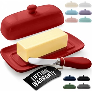 image:imageZulay Kitchen Ceramic Butter Dish with Lid For Countertop amp Stainless Steel Knife  Keeps Butter Soft amp Fresh  White Butter Dish with EasyGrip Knob Durable amp Everyday Butter Holder for Home  WhiteDish  Red