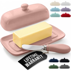image:imageZulay Kitchen Ceramic Butter Dish with Lid For Countertop amp Stainless Steel Knife  Keeps Butter Soft amp Fresh  White Butter Dish with EasyGrip Knob Durable amp Everyday Butter Holder for Home  WhiteDish  Pink