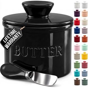 image:imageZulay Kitchen Ceramic Butter Dish with Lid For Countertop amp Stainless Steel Knife  Keeps Butter Soft amp Fresh  White Butter Dish with EasyGrip Knob Durable amp Everyday Butter Holder for Home  WhiteCrock  Black