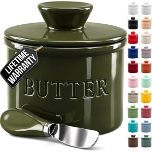 image:imageZulay Kitchen Ceramic Butter Dish with Lid For Countertop amp Stainless Steel Knife  Keeps Butter Soft amp Fresh  White Butter Dish with EasyGrip Knob Durable amp Everyday Butter Holder for Home  WhiteCrock  Jade