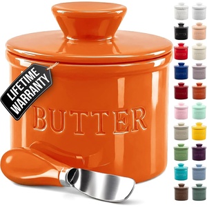 image:imageZulay Kitchen Ceramic Butter Dish with Lid For Countertop amp Stainless Steel Knife  Keeps Butter Soft amp Fresh  White Butter Dish with EasyGrip Knob Durable amp Everyday Butter Holder for Home  WhiteCrock  Orange