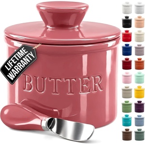 image:imageZulay Kitchen Ceramic Butter Dish with Lid For Countertop amp Stainless Steel Knife  Keeps Butter Soft amp Fresh  White Butter Dish with EasyGrip Knob Durable amp Everyday Butter Holder for Home  WhiteCrock  Dragonfruit
