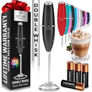 image:imageZulay Kitchen Executive Series Milk Frother Wand  Upgraded amp Improved Stand  Ideal Coffee Gift  Coffee Frother Handheld Foam Maker For Lattes  Electric Milk Frother Handheld For CappuccinoVortex Black