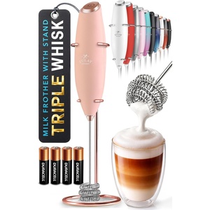 image:imageZulay Kitchen Executive Series Milk Frother Wand  Upgraded amp Improved Stand  Ideal Coffee Gift  Coffee Frother Handheld Foam Maker For Lattes  Electric Milk Frother Handheld For CappuccinoPeach Radiance