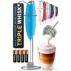 image:imageZulay Kitchen Executive Series Milk Frother Wand  Upgraded amp Improved Stand  Ideal Coffee Gift  Coffee Frother Handheld Foam Maker For Lattes  Electric Milk Frother Handheld For CappuccinoPacific Blue
