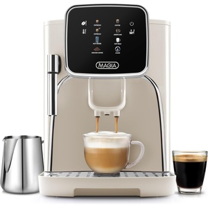 image:imageZulay Kitchen Magia Clasica Automatic Espresso Machine with BuiltIn Grinder Touch Panel Coffee Maker Steam Wand Milk Frother Adjustable Strength SelfCleaning Black amp Copper 13 x 177 x 94Cream  Silver