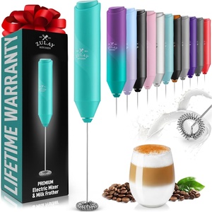 image:imageZulay Kitchen Powerful Milk Frother Wand  Handheld Stainless Steel  Battery Operated Drink Mixer for Coffee Lattes Cappuccino Matcha  Froth Mate Frother Gift  Absolute BlackCool Tide