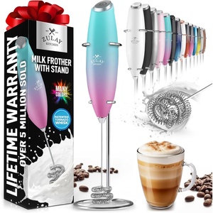 image:imageZulay Kitchen Powerful Milk Frother Wand  Handheld Stainless Steel  Battery Operated Drink Mixer for Coffee Lattes Cappuccino Matcha  Froth Mate Frother Gift  Absolute BlackTeal Pink Fade