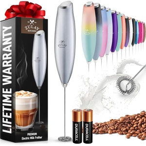 image:imageZulay Kitchen Powerful Milk Frother Wand  Handheld Stainless Steel  Battery Operated Drink Mixer for Coffee Lattes Cappuccino Matcha  Froth Mate Frother Gift  Midnight BlackBeta Silver