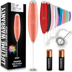 image:imageZulay Kitchen Powerful Milk Frother Wand  Handheld Stainless Steel  Battery Operated Drink Mixer for Coffee Lattes Cappuccino Matcha  Froth Mate Frother Gift  Absolute BlackPeaches and Cream