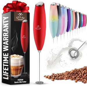 image:imageZulay Kitchen Powerful Milk Frother Wand  Handheld Stainless Steel  Battery Operated Drink Mixer for Coffee Lattes Cappuccino Matcha  Froth Mate Frother Gift  Midnight BlackDragon Red