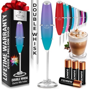 image:imageZulay Kitchen Powerful Milk Frother Wand With Duracell Batteries  Ultra Fast Handheld Drink Mixer  Electric Whisk Foam Maker for Coffee Lattes Cappuccino amp Matcha  Triple Whisk  Orchid LilacSpectral Sea
