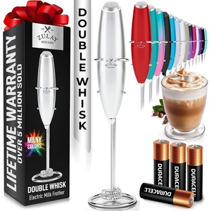 image:imageZulay Kitchen Powerful Milk Frother Wand With Duracell Batteries  Ultra Fast Handheld Drink Mixer  Electric Whisk Foam Maker for Coffee Lattes Cappuccino amp Matcha  Triple Whisk  Orchid LilacWinter Silver