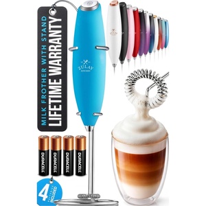 image:imageZulay Kitchen Powerful Milk Frother Wand With Duracell Batteries  Ultra Fast Handheld Drink Mixer  Electric Whisk Foam Maker for Coffee Lattes Cappuccino amp Matcha  Triple Whisk  Orchid LilacBlue Steel