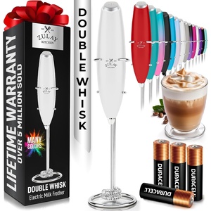 image:imageZulay Kitchen Powerful Milk Frother Wand With Duracell Batteries  Ultra Fast Handheld Drink Mixer  Electric Whisk Foam Maker for Coffee Lattes Cappuccino amp Matcha  Triple Whisk  Orchid LilacSnowdrift White