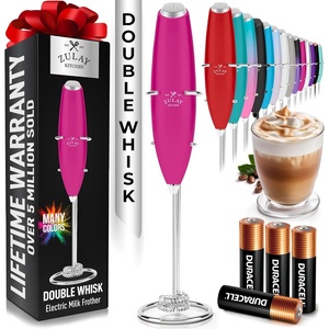 image:imageZulay Kitchen Powerful Milk Frother Wand With Duracell Batteries  Ultra Fast Handheld Drink Mixer  Electric Whisk Foam Maker for Coffee Lattes Cappuccino amp Matcha  Triple Whisk  Orchid LilacTropical Dragonfruit