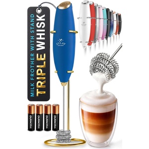 image:imageZulay Kitchen Powerful Milk Frother Wand With Duracell Batteries  Ultra Fast Handheld Drink Mixer  Electric Whisk Foam Maker for Coffee Lattes Cappuccino amp Matcha  Triple Whisk  Orchid LilacPrussian Gold