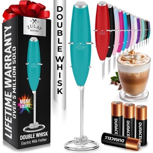 image:imageZulay Kitchen Powerful Milk Frother Wand With Duracell Batteries  Ultra Fast Handheld Drink Mixer  Electric Whisk Foam Maker for Coffee Lattes Cappuccino amp Matcha  Triple Whisk  Orchid LilacRoyal Aqua