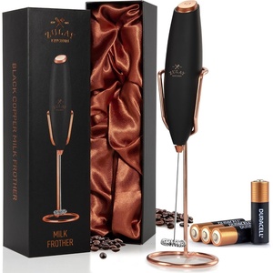 image:imageZulay Kitchen Powerful Milk Frother Wand With Duracell Batteries  Ultra Fast Handheld Drink Mixer  Electric Whisk Foam Maker for Coffee Lattes Cappuccino amp Matcha  Triple Whisk  Orchid LilacGift Box Black  Copper