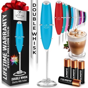 image:imageZulay Kitchen Powerful Milk Frother Wand With Duracell Batteries  Ultra Fast Handheld Drink Mixer  Electric Whisk Foam Maker for Coffee Lattes Cappuccino amp Matcha  Triple Whisk  Orchid LilacSea Teal