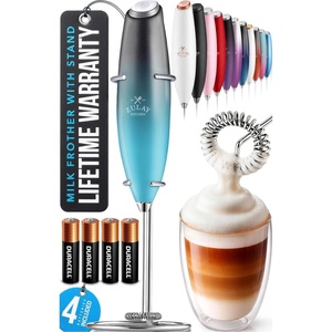 image:imageZulay Kitchen Powerful Milk Frother Wand With Duracell Batteries  Ultra Fast Handheld Drink Mixer  Electric Whisk Foam Maker for Coffee Lattes Cappuccino amp Matcha  Triple Whisk  Orchid LilacGraphite Blue