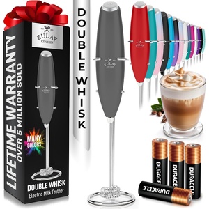 image:imageZulay Kitchen Powerful Milk Frother Wand With Duracell Batteries  Ultra Fast Handheld Drink Mixer  Electric Whisk Foam Maker for Coffee Lattes Cappuccino amp Matcha  Triple Whisk  Orchid LilacSmoke Charcoal