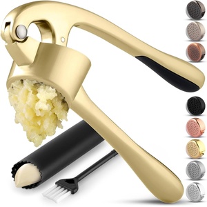 image:imageZulay Kitchen Premium Garlic Press Set  Rust Proof Professional Garlic Mincer Tool  EasySqueeze EasyClean with Soft Ergonomic Handle  Silicone Garlic Peeler amp Brush SilverStandard Gold